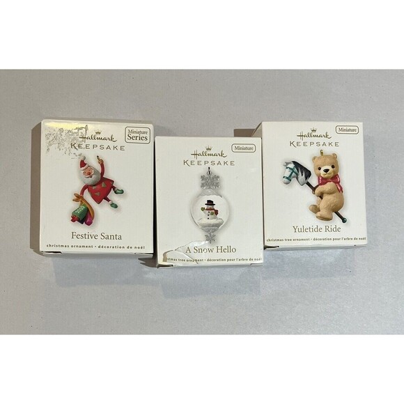 3~Hallmark Miniature Ornament Series Festive Santa/A Snow Hello/Yuletide Ride - Picture 1 of 4